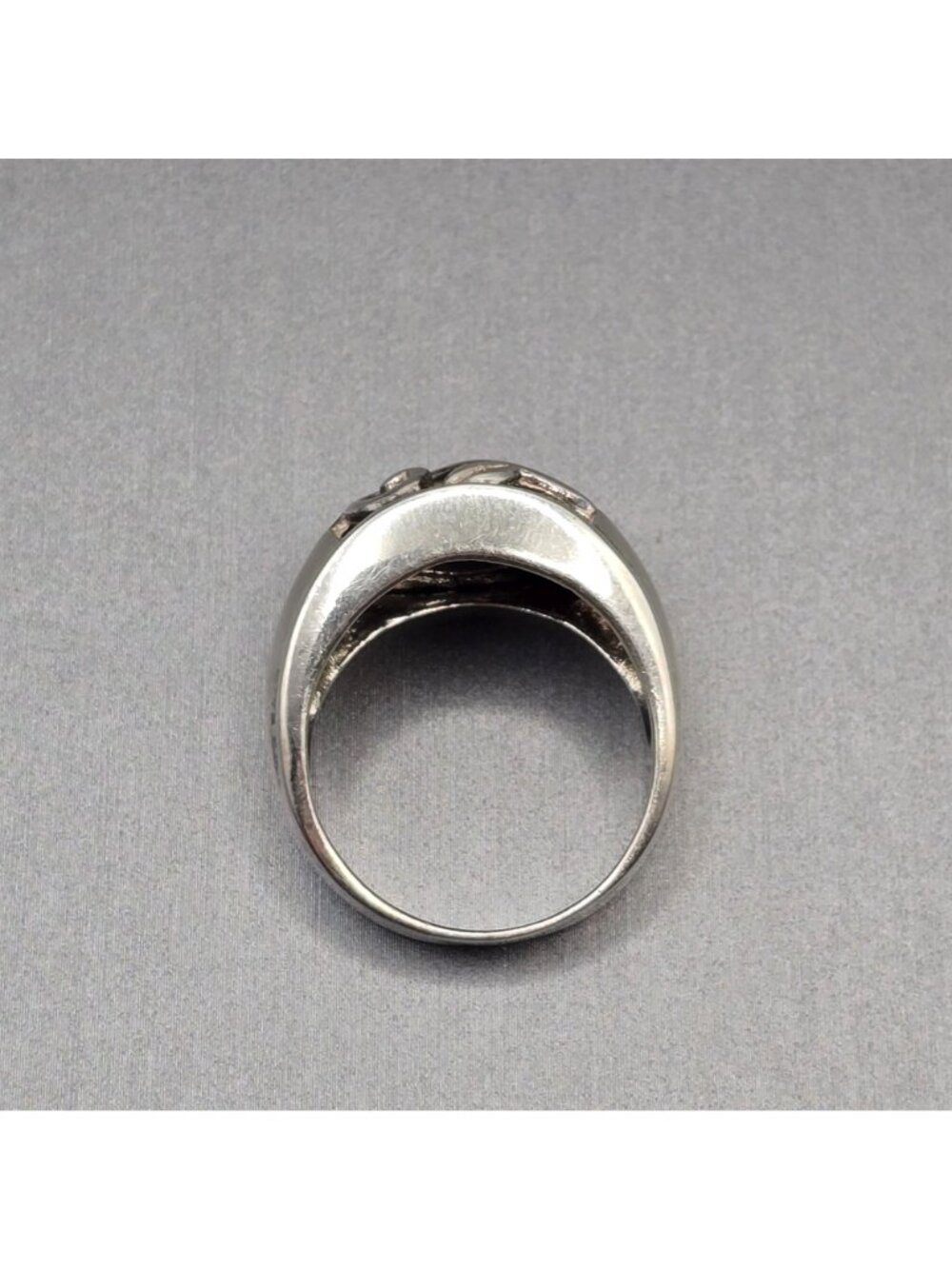 Black Onyx Sterling Silver Ring Size 10 Vining Leaf Scroll Modernist Dome Band - Picture 4 of 14
